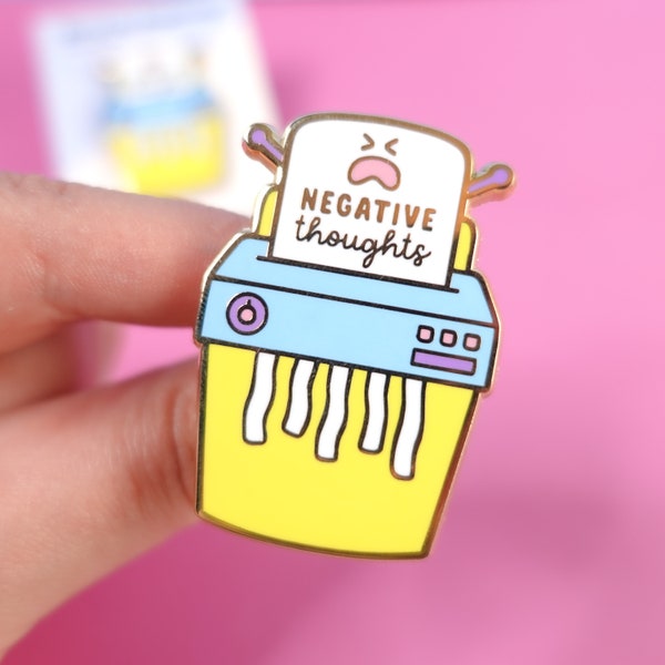 Shred Your Negative Thoughts Gold Enamel Pin - challenge negative thoughts and embrace positivity, punny pin, mental health gift