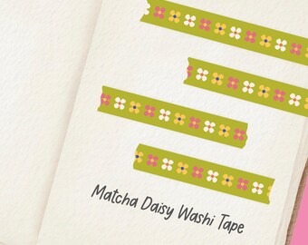 Matcha Daisy Washi Tape - Green Ditsy Floral Washi Tape
