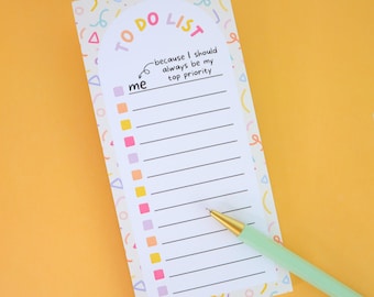 Abstract To Do List Pad // task list notepad, abstract pattern in pastel colours, prioritise your tasks and yourself, self-care stationery