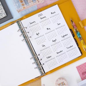 2026 year at a glance planner insert, yearly overview planner page - printed & punched inserts in A5, A6, Personal, Personal Wide or custom