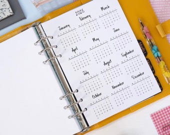 2026 year at a glance planner insert, yearly overview planner page - printed & punched inserts in A5, A6, Personal, Personal Wide or custom