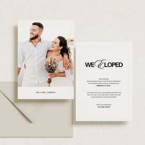 We Eloped Postcard with Photo • Elopement Card • Wedding Announcement Card •  Minimalist Wedding Invite • Canva Template • Editable Template