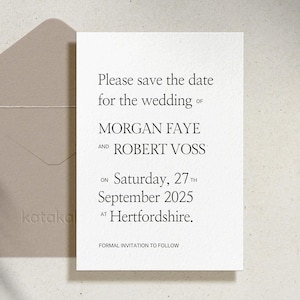 Tarjeta de invitación tipográfica minimalista para guardar la fecha • Tarjeta de anuncio de boda • Invitación de boda minimalista y limpia • Plantilla Canva • Tarjeta de invitación digital para guardar la fecha