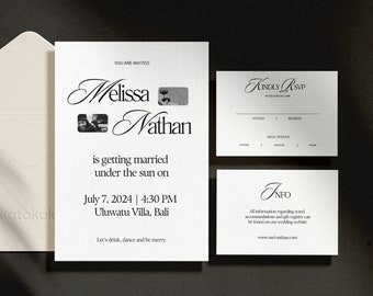Minimalist Typography Wedding Invitation Set •  Canva Editable Template • Modern Invitation • Save The Date • RSVP Wedding Instant Download
