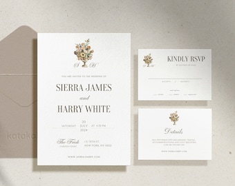 Elegant Wedding Invite Suite • Editable Template • RSVP Card • E-Invitation • Details Card • Classic Wedding Invite Bundle • Canva