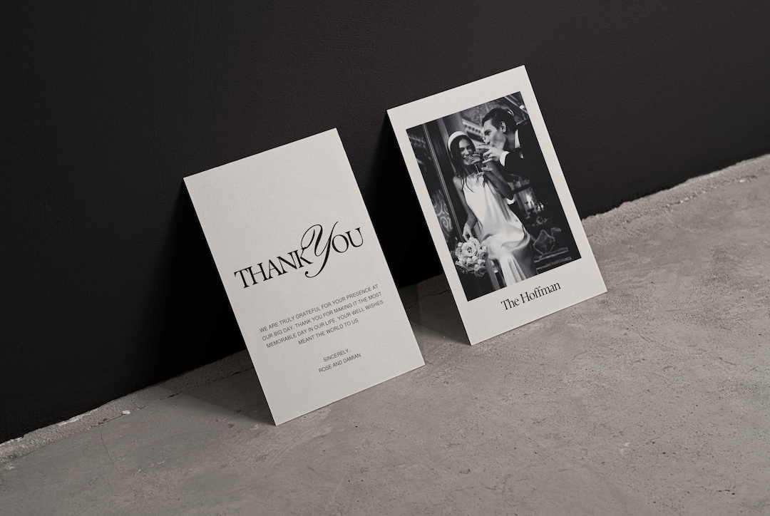 Double Side Chic Wedding Thank You Card With Photo (editable Canva ...