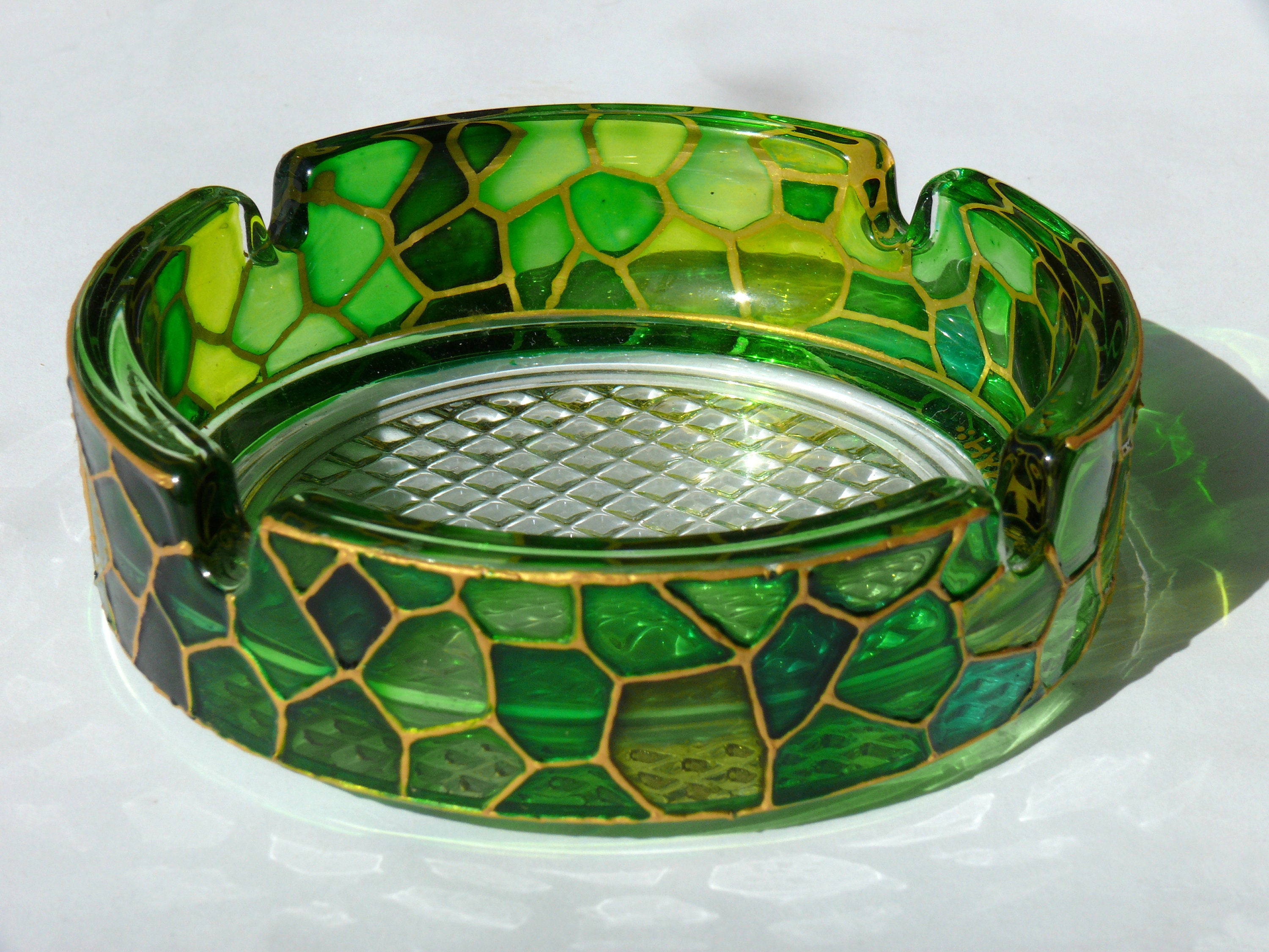 Cool ashtray Stained glass mosaic Gifts for boyfriend Emerald Etsy