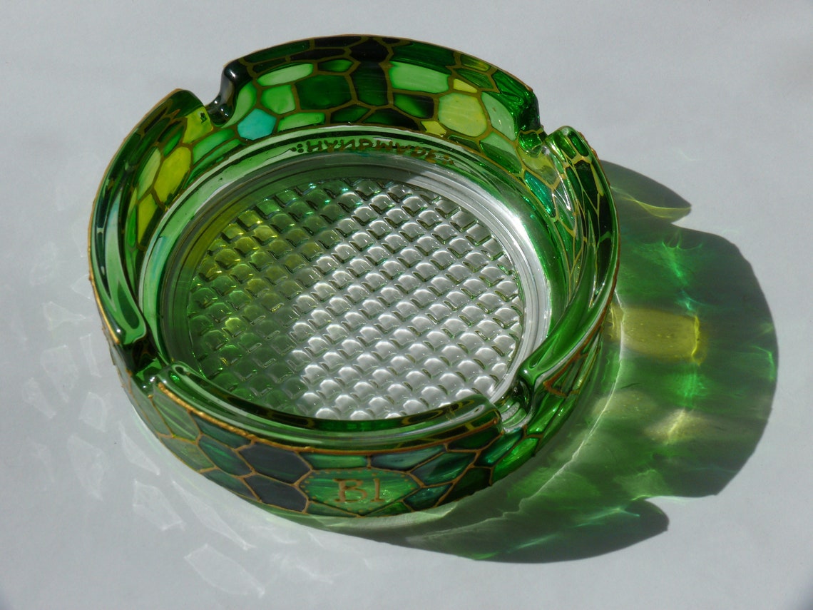Cool green ashtray Stained glass mosaic Anniversary gift Etsy