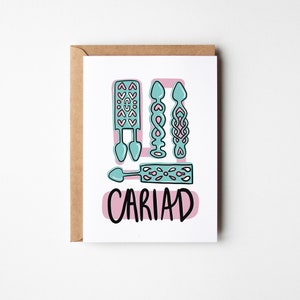 Cariad Lovespoons - A6 Greeting Card - Wedding / Priodas / Valentines / Santes Dwynwen - Cardiau Cyfarch