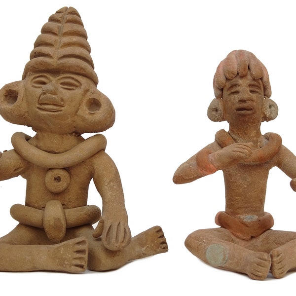 2 Figurines mexicaines précolombiennes, dieu maya inca azteek beelden, volkskunst aardewerk du Mexique, Oude klei beelden,