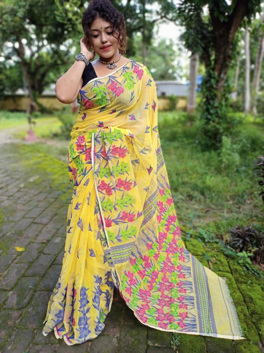 Bengal's Beautiful Jamdani Saree All Over WorkJamdani Saree Handwoven Gift For Her Soft Dhakai Jamdani Cotton Muslin Jamdani Saree