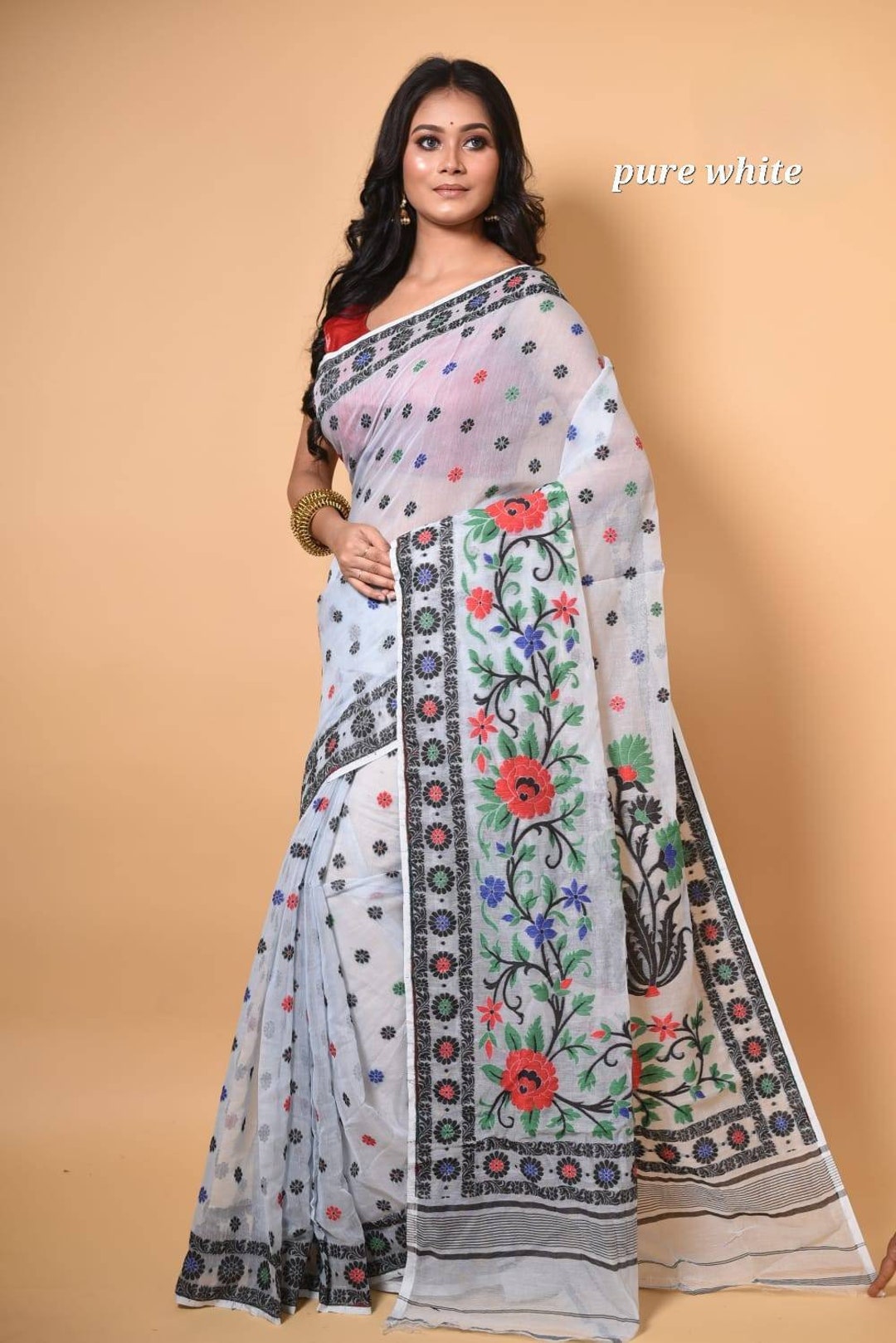 Handloom Jamdani Saree Hand Worksoft Dhakai Jamdanicotton Etsy