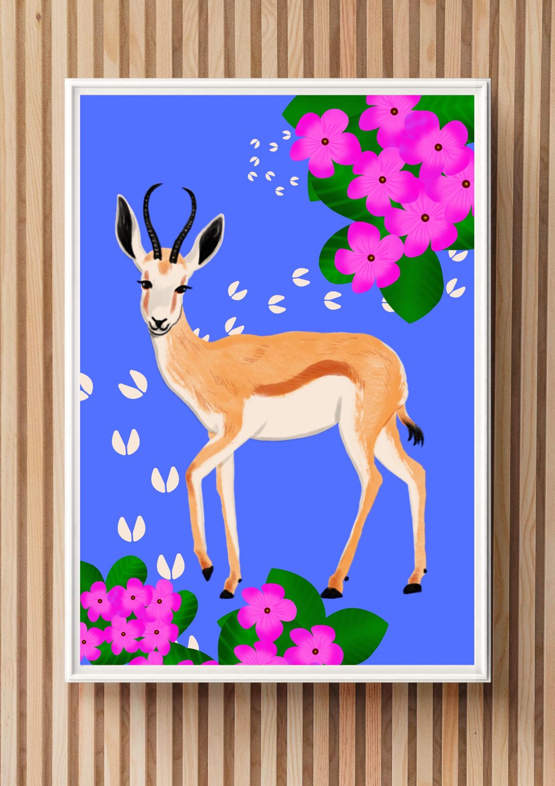 Springbok Gazelle Wall Art – Colorful Floral Wildlife Print (PNG ...