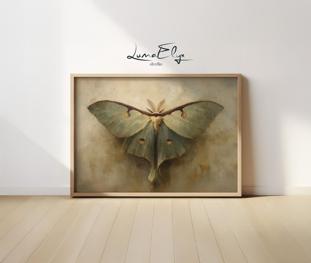 Luna Moth Wall Art Print | Vintage Sage Green Decor - Dark Academia ...