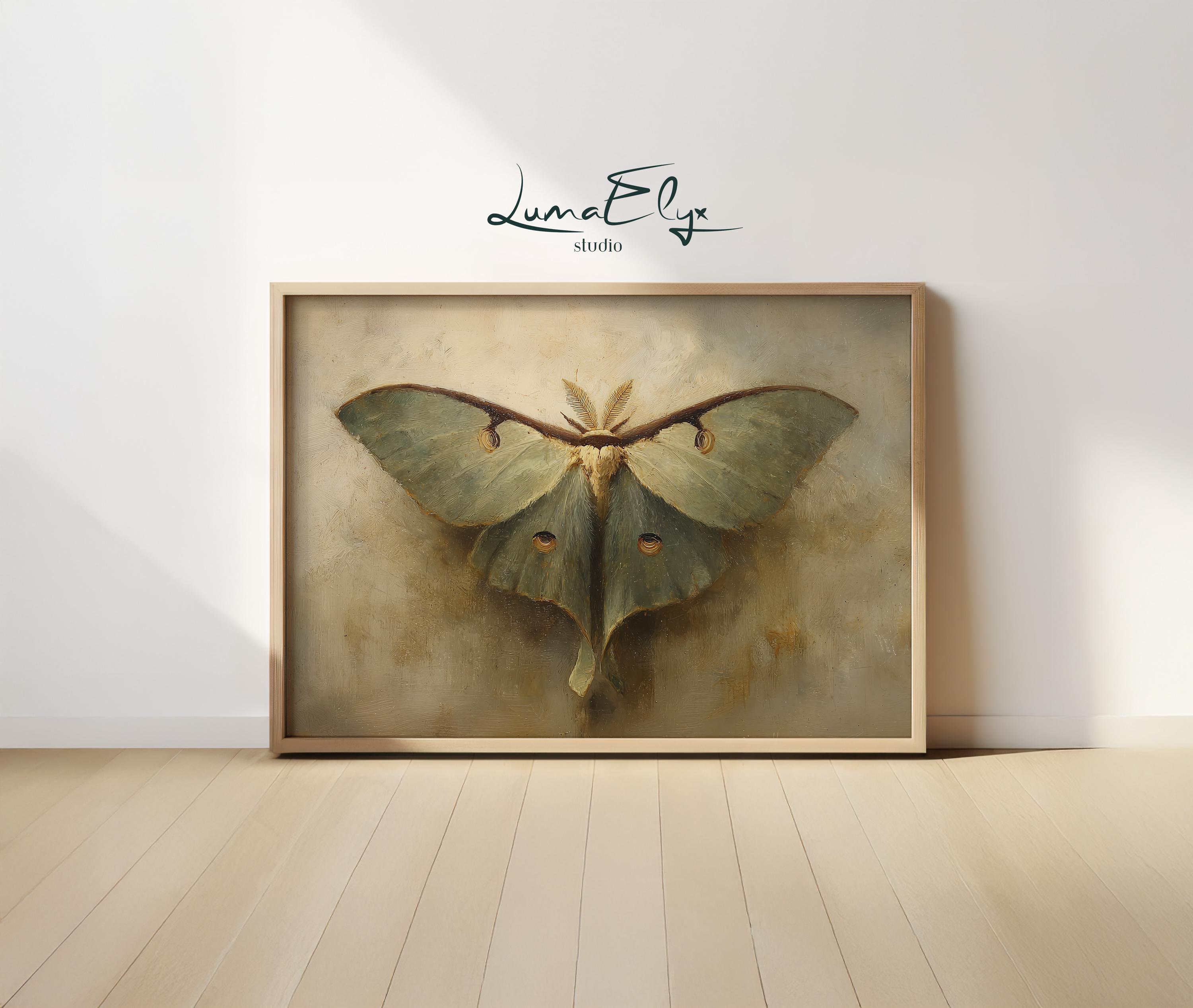 Luna Moth Wall Art Print | Vintage Sage Green Decor - Dark Academia ...
