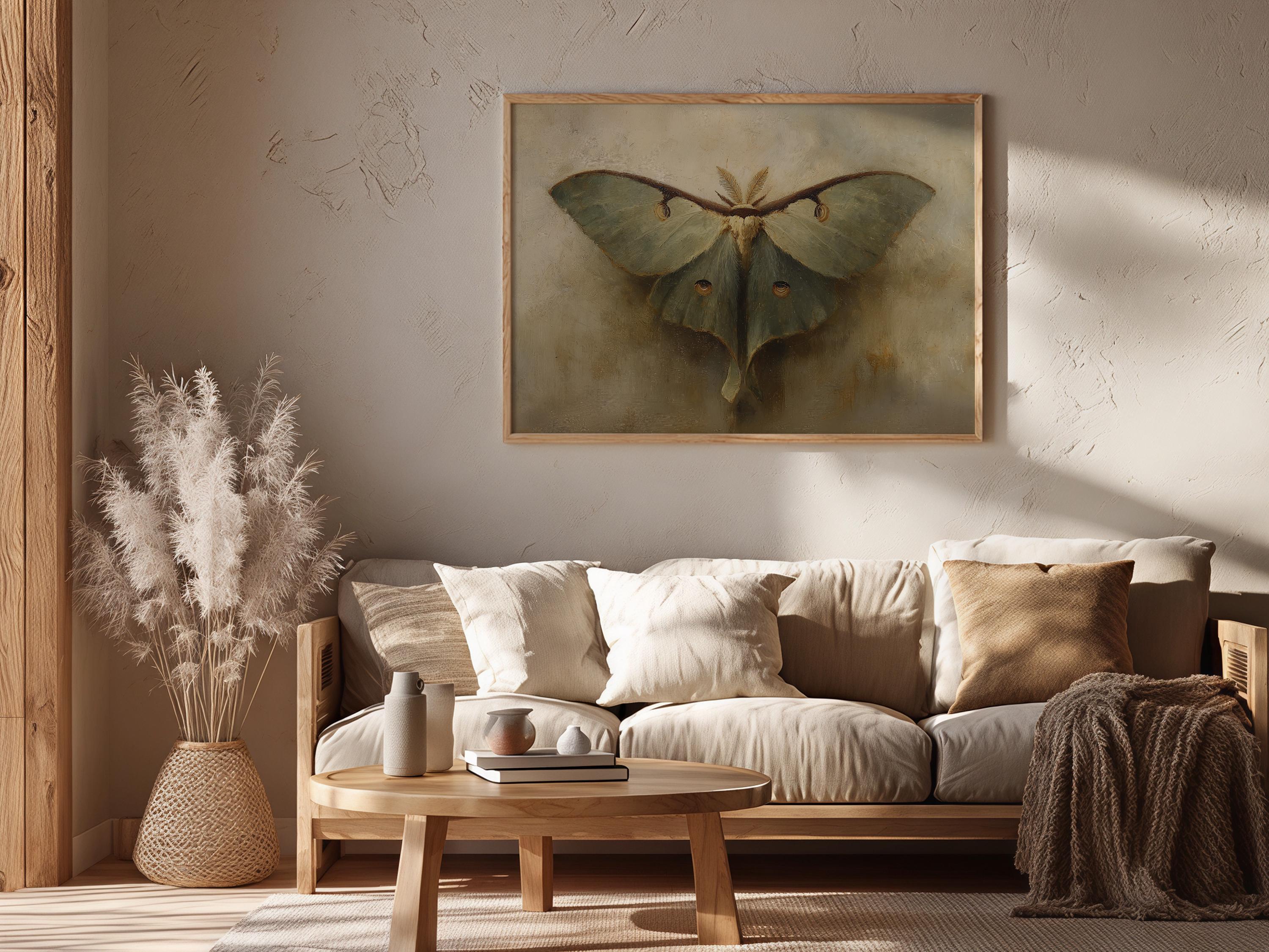 Luna Moth Wall Art Print | Vintage Sage Green Decor - Dark Academia ...