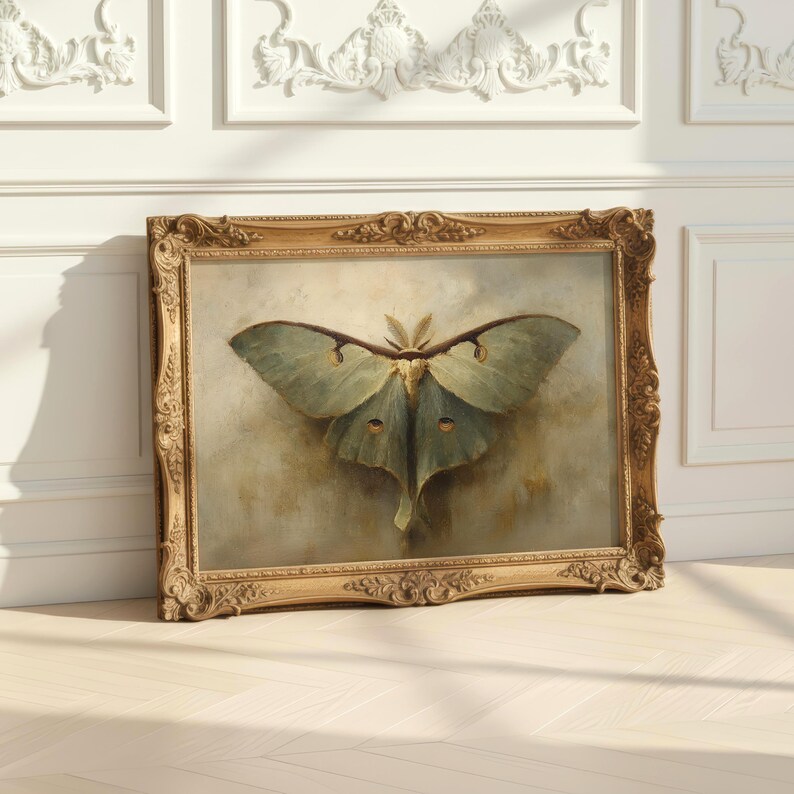 Luna Moth Wall Art Print | Vintage Sage Green Decor - Dark Academia ...