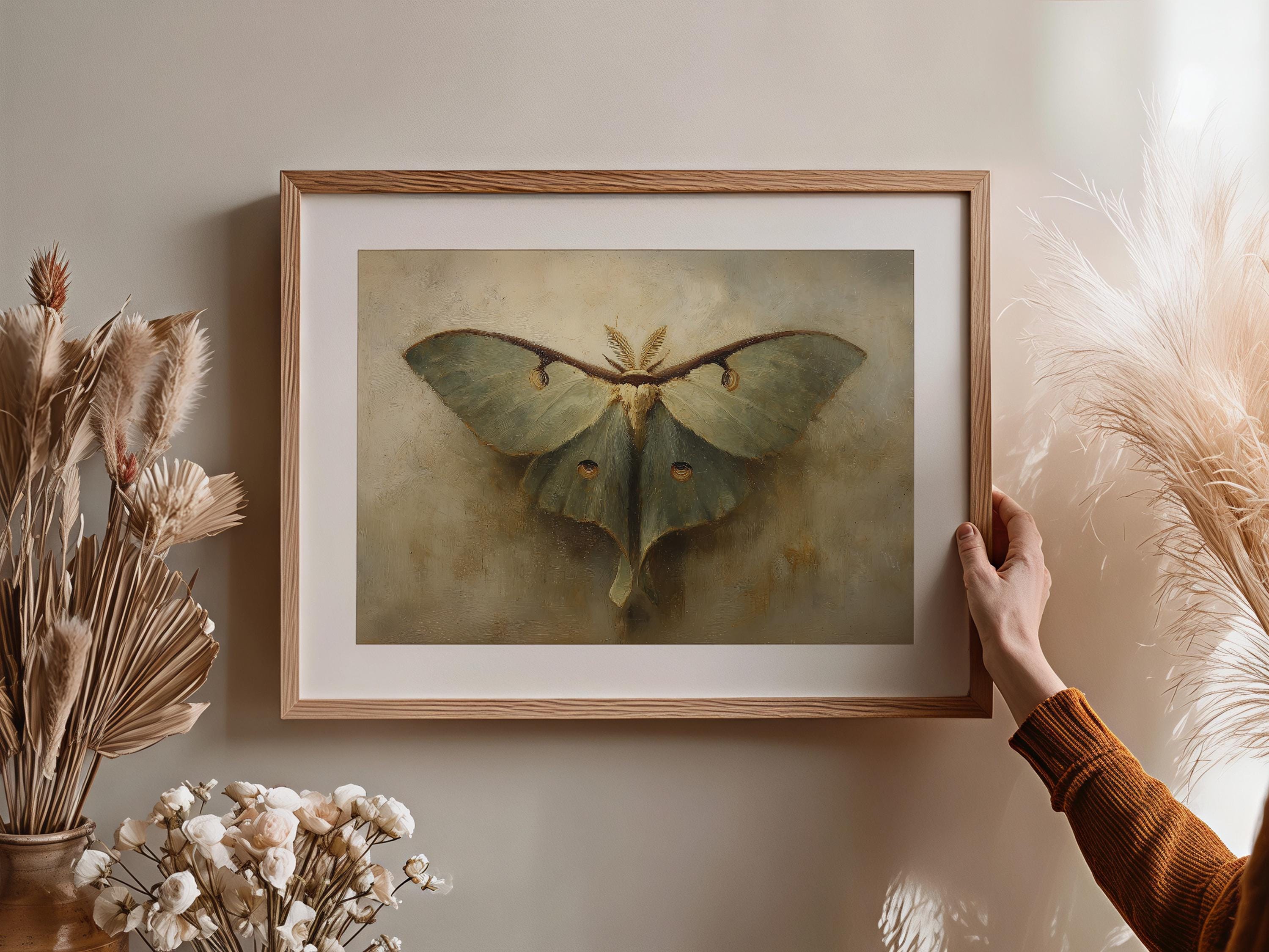 Luna Moth Wall Art Print | Vintage Sage Green Decor - Dark Academia ...