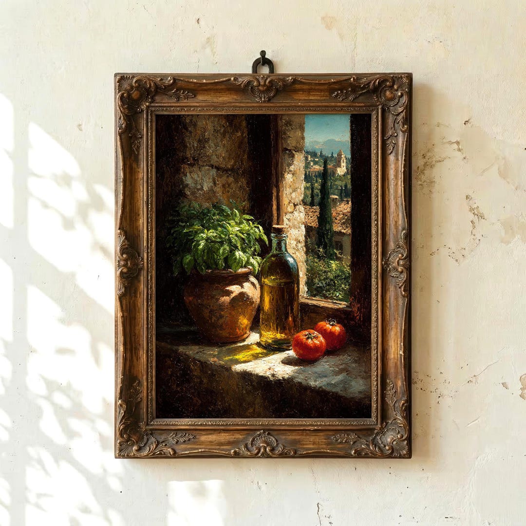 Vintage Kitchen Wall Art Print | Moody Italian Still Life - Tuscan ...