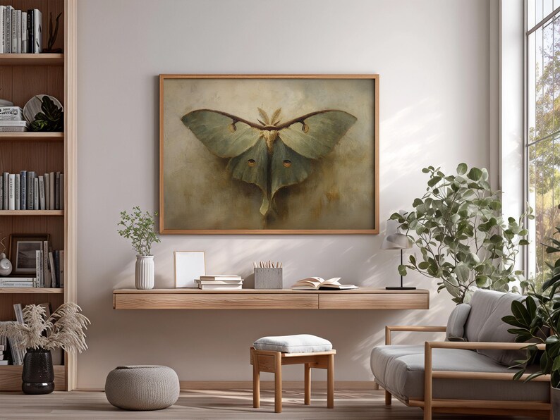 Luna Moth Wall Art Print | Vintage Sage Green Decor - Dark Academia ...