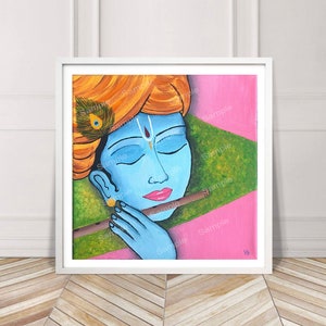 Lord Krishna with Flute Print, Printable from Original Acrylic Painting, Instant Download