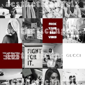 Black n&#39; White with Dark Red Aesthetic Wall Collage Kit 112 pcs
