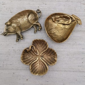 Vintage Brass Small Brass Plate,  Carved Trincket Plate,Pig Shape/Pear Shape/ Leaf Shape Brass Plate, Rare brass decor, Small Brass Ashtray
