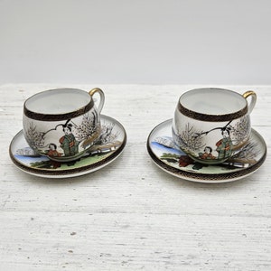 Set of 2 Coffee Cups with Saucers, Asian Mountain Decor Set, Chinese Porcelain coffee Set, Oriental Porcelain coffee Set, Asian Rare Set