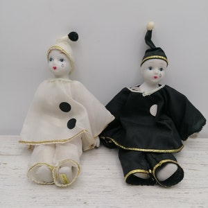 Porcelain Head, Legs and Hands Pierrot Doll,Vintage Pierrot Doll, Only Left Pierrot in a black suit, Pierrot Collectible