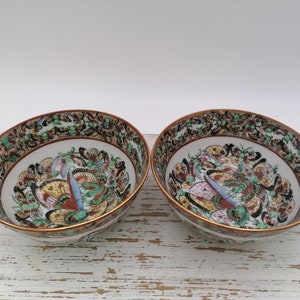 Vintage Porzellan Chinesische Set Schüsseln, 2 Kleine Porzellan Schüsseln, Chinesische Dekorative Porzellan Schüsseln, Handbemalte Kleine Chinesische Schüsseln