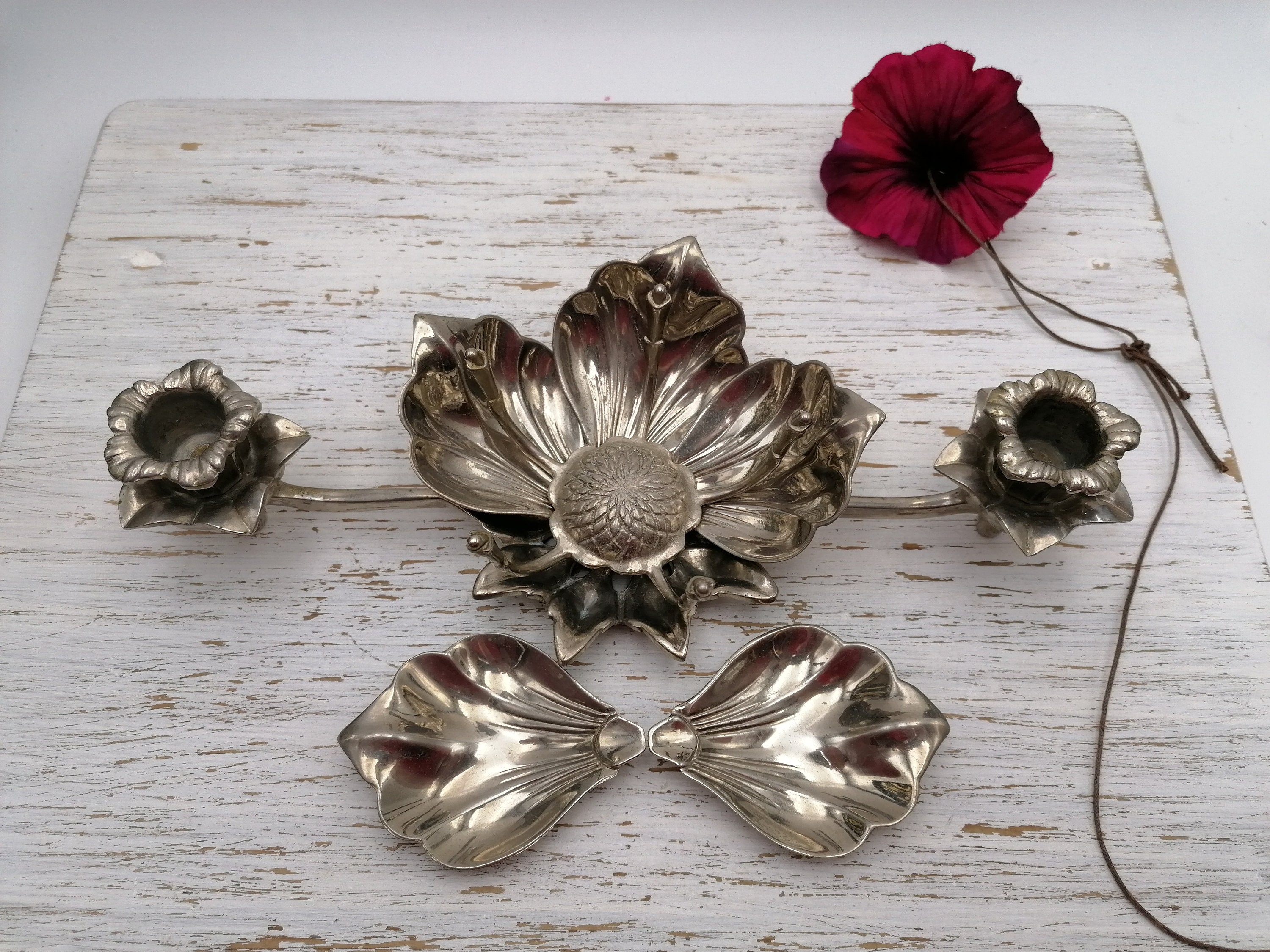 80th White Brass Ashtray Carved Petal Flower Ashtray Etsy