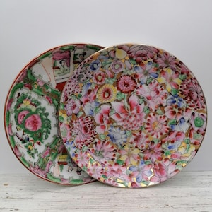 Antiker chinesischer Famille Rose-Porzellanteller - handbemalter 7,5-Zoll-dekorativer Teller, tausend Blumen chinesischer Teller, halbtiefer Teller