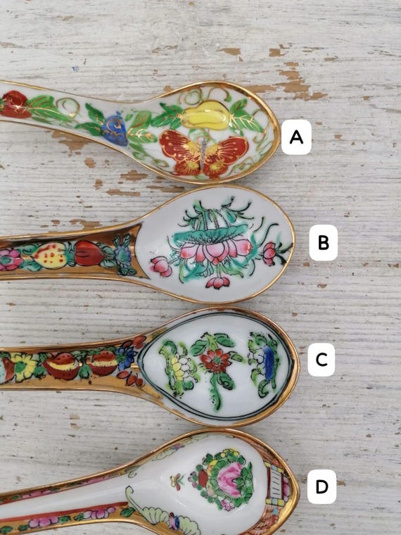 Chinesischer Reisnudelsuppenlöffel aus Porzellan, Löffel mit Blumenmuster, asiatischer Löffel, seltener Sammlerlöffel, asiatischer Suppenlöffel, Tausend-Blumen-Löffel