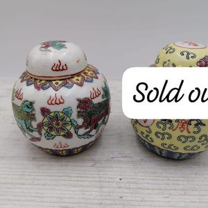 Porcelain 3&quot;Asian Ginger Jar, Yellow Munshou Vase,Dragon Round Small Vase,Chinese Ginger Jars, Oriental Collection Ginger Jar, Asian Home