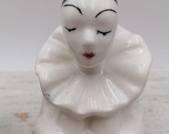 ヴィンテージピエロピエロの置物、陶器のピエロ像、座ったピエロの置物