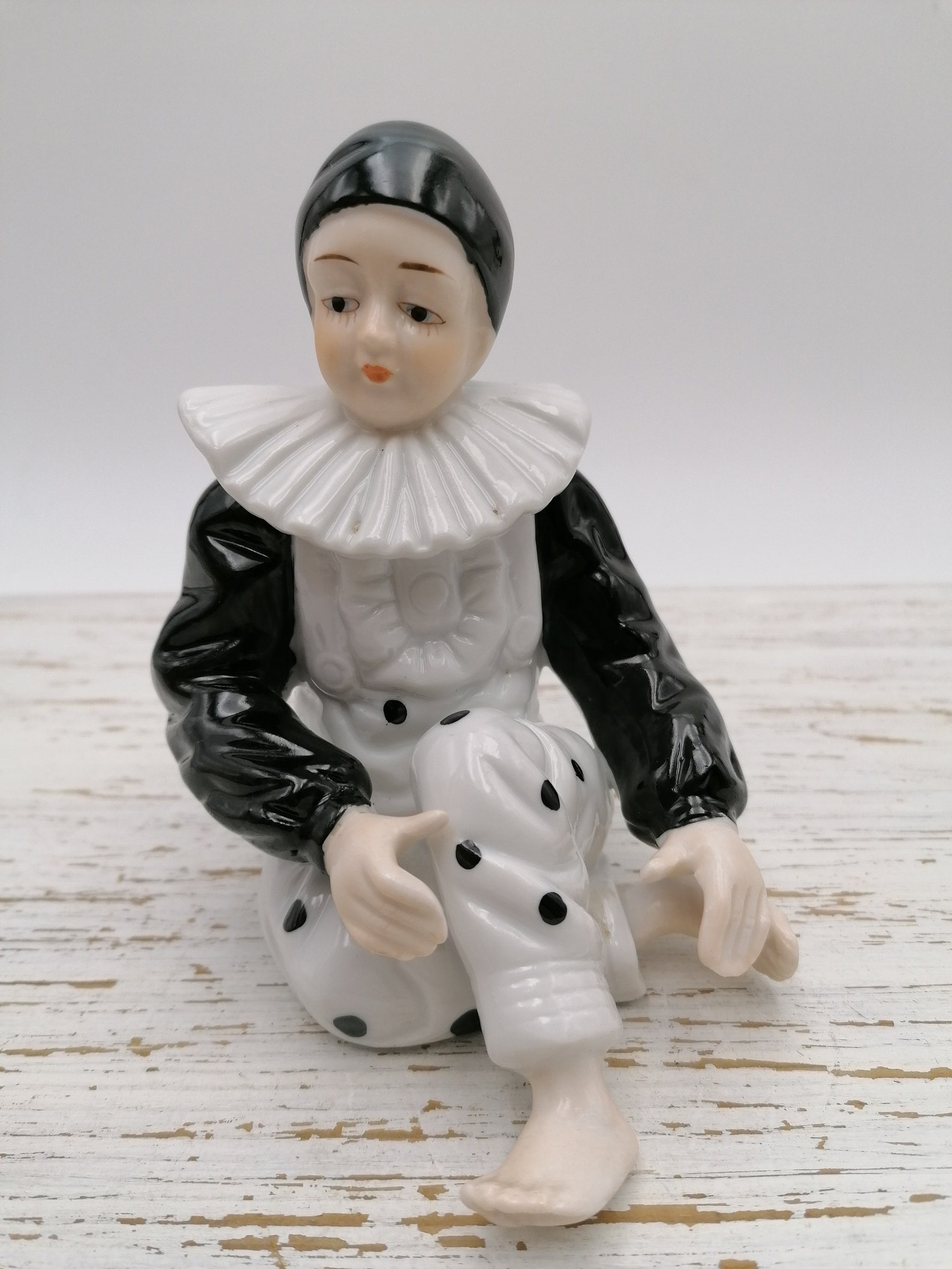 Ancienne Quille En Bois Pierrot Clown - Jouet Vintage Années 1930 - France
