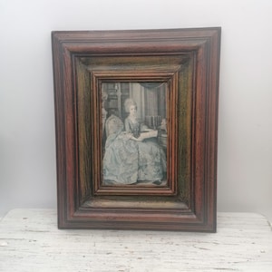 Vintage Princess print in a Wooden Frame, Antique Image of Girl in Brown wooden frame ,Unique antique print, Wall Decor
