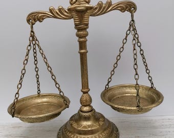 Vintage Scales of Justice/Lawyer in metal with Gold Patina, Rocaille Style 8.2"/ 21 cm