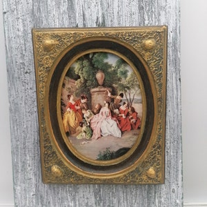 Vintage Wooden Frame with antique print , Wall Hanging Frame,Frame with antique Image, Rare Colllectible antique scenes, ,antique image