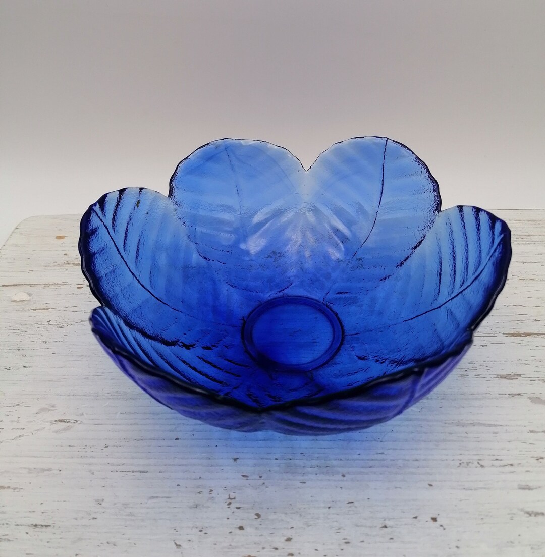 Vintage Blue Salad Bowl, Cobalt Glass Bowl, Blue Big Salad Bowl, Etsy