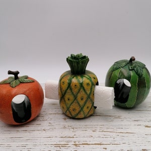 Set di 3 porta tovaglioli in legno, porta tovaglioli a forma di zucca, ananas e anguria, porta tovaglioli divertente, arredamento per la cucina della fattoria