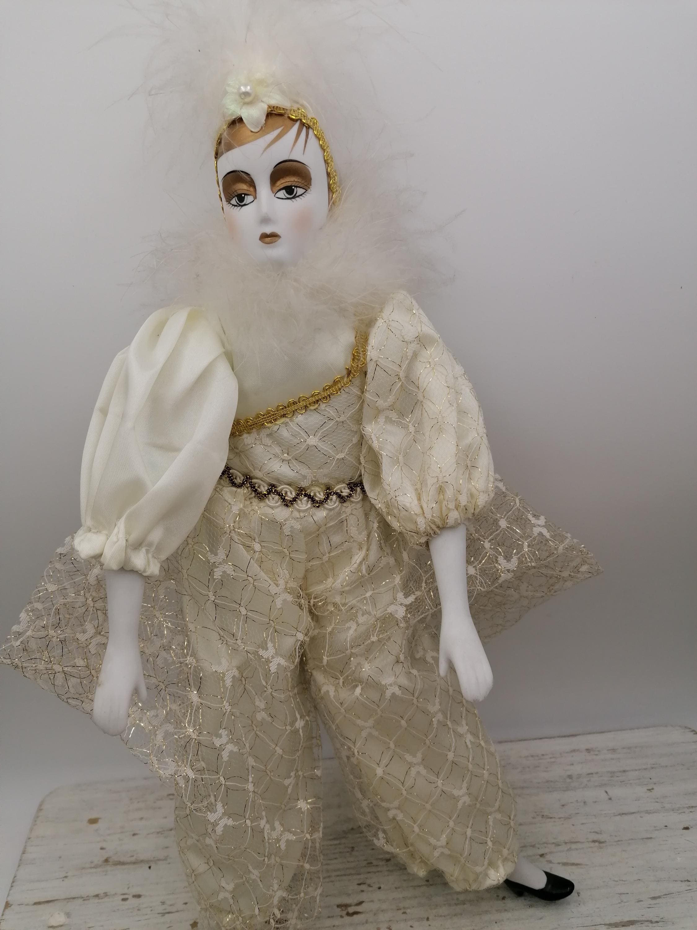 Pierrot Doll in Vintage Porcelain,vintage Pierrot Doll