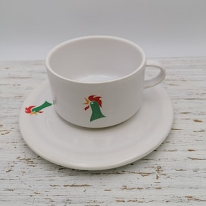Set of Cup with  Saucer , Rooster Decor Cup and Saucer for Milk, Tea, Coffee, Kellogg&#39;s Vintage Tea Set