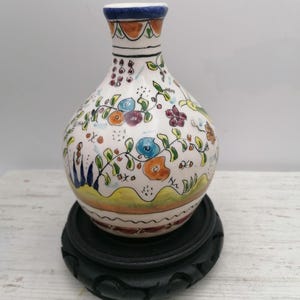 Vintage Portuguese 5.5&quot;Vase, 5.5&quot; ceramic Vase, Hand Painted Porcelain Vase, Flowers Painting Vase,old Decor vase, vase with antique image