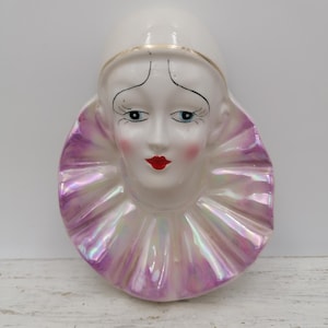 Figurine de clown Pierrot vintage, statue buste de Pierrot en porcelaine, figurine de Pierrot, statue de Pierrot blanc et or, cadeau de collectionneur, pierrot rare