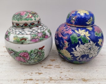 Porcelain 3.8" Chinese Floral Design Ginger Jar,  Asian Flower Pattern Vase, Oriental Vase with Lid,Blue /Pink Asian Vase, Home Decor