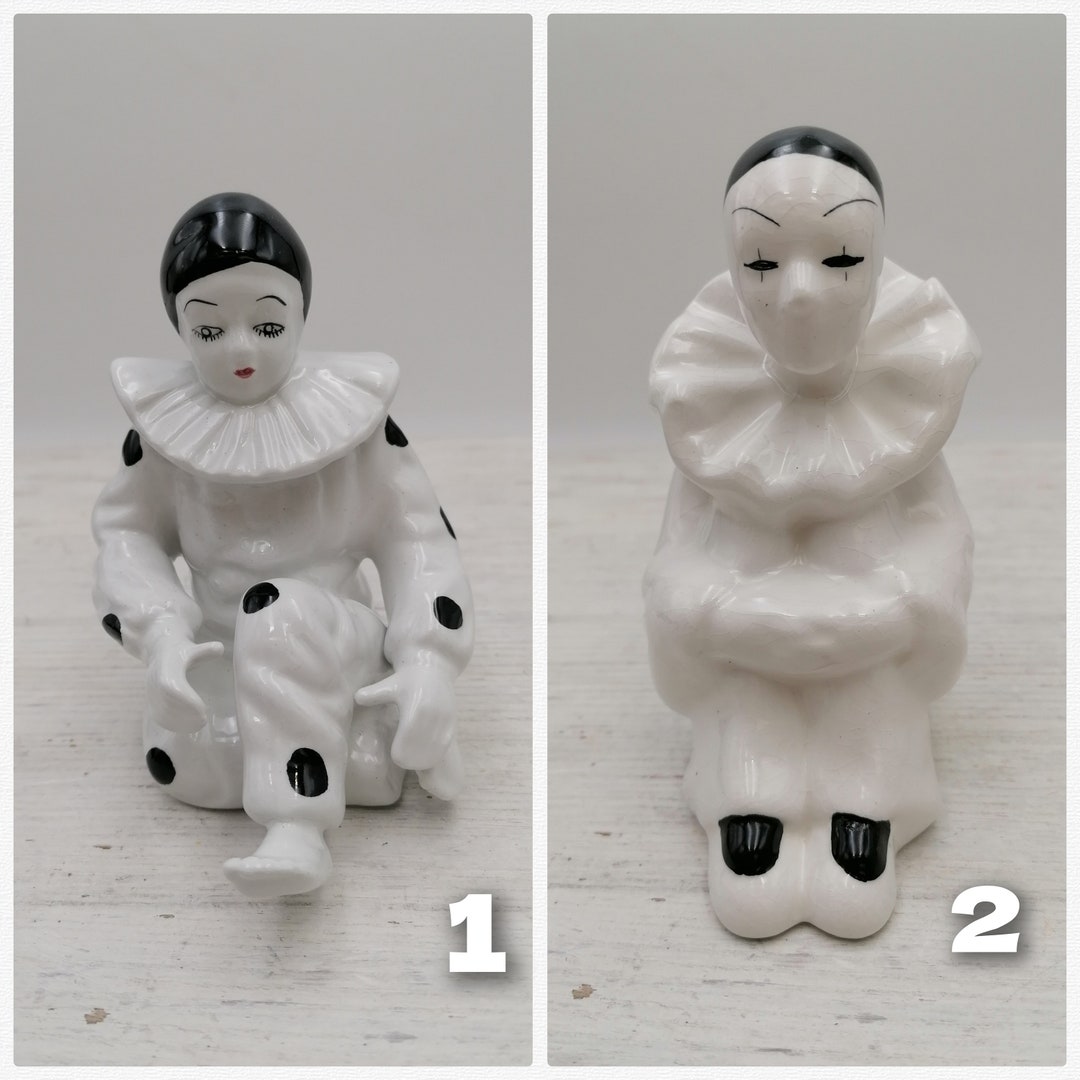 Vintage Pierrot Clown Figurine, Ceramic Pierrot Statue