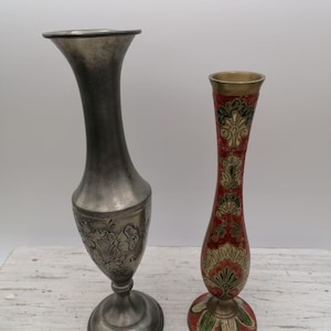 Vintage Tin Vase , Made in Portugal, Pure Tin Vase, Red Brass Vase, Indian Brass Vase, 95% Sn Vase, Home decor, Collection Vase