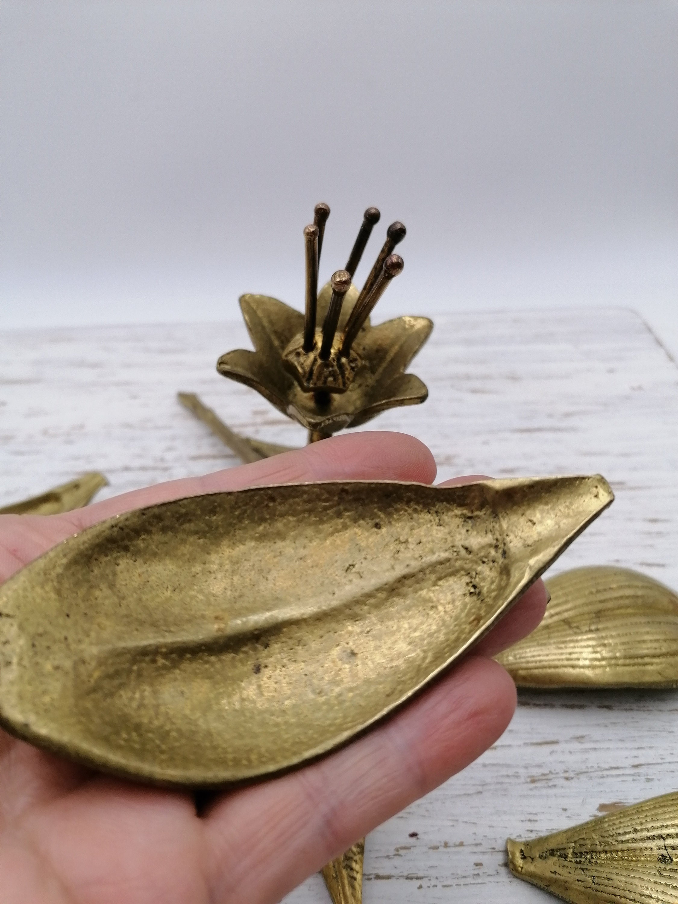 80th Brass Ashtray Carved Petal Flower Ashtray Removable Etsy