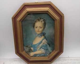 Imagen antigua en marco de madera, pintura de la Edad Media, marco de madera con imagen antigua, imagen de princesa - impresión, imagen coleccionable, decoración del hogar